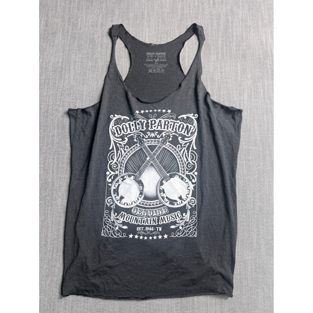Dolly Parton Pure & Simple Mountain Music Graphic Racerback Tank Top Gray XL